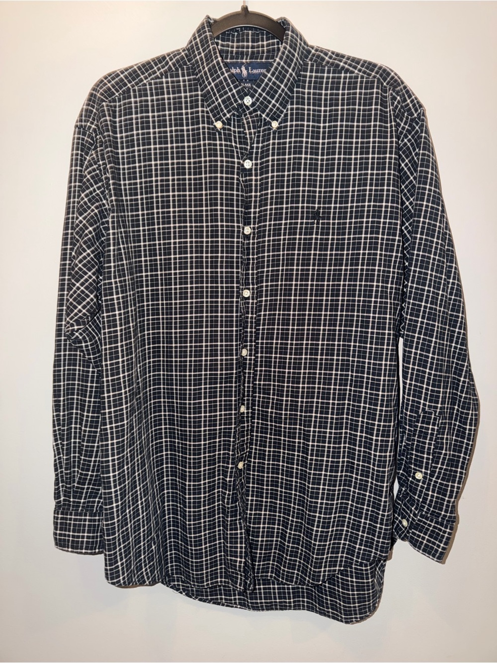 Vintage Polo Ralph Lauren Blake Shirt Long Sleeve Black White Plaid Button Down